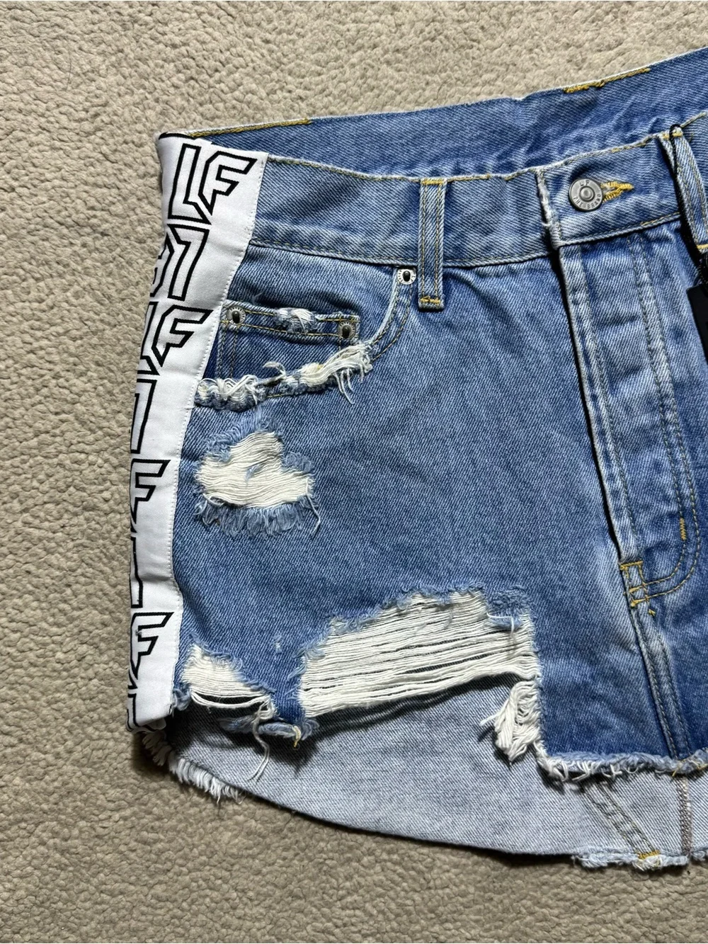 LF The Brand Skirt Womens 28 Adriana Blue Denim Distressed Button Fly Mini NEW